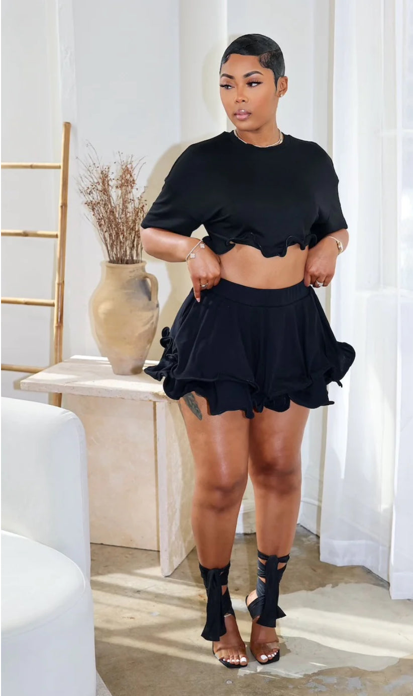Ruffle Her Feathers Top (Black)