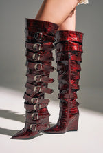 Scarlet Maroon Wedge Boot