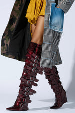 Scarlet Maroon Wedge Boot