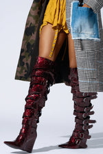 Scarlet Maroon Wedge Boot