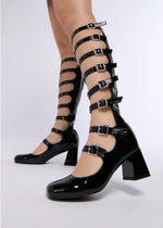 SCHOOL GIRL Black Patent Buckle Up Boot