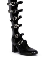 SCHOOL GIRL Black Patent Buckle Up Boot