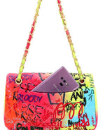 Graffiti Effect Medium 2 Way Quilted Shoulder Bag