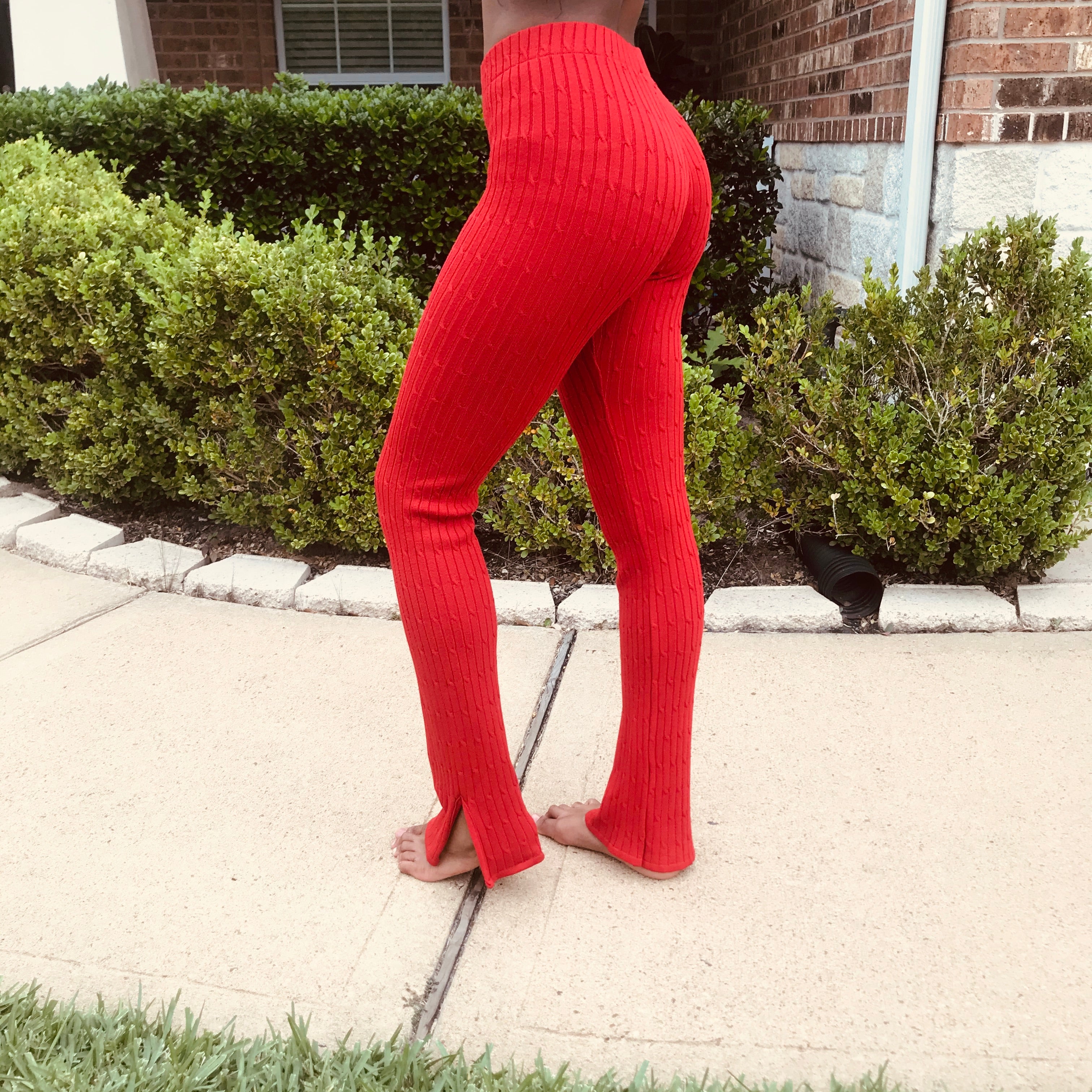 Seamless Ribbed Leggings (Red)