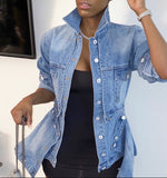 Detachable Mid-Length Denim Jacket