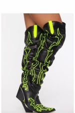 Cape Robbin Western Over The Knee Boots (Black/ Neon)
