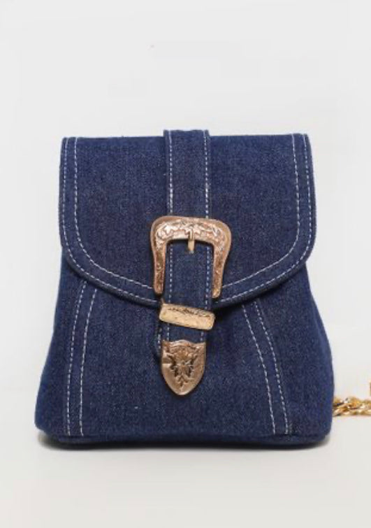 Denim Western Buckle Mini Backpack