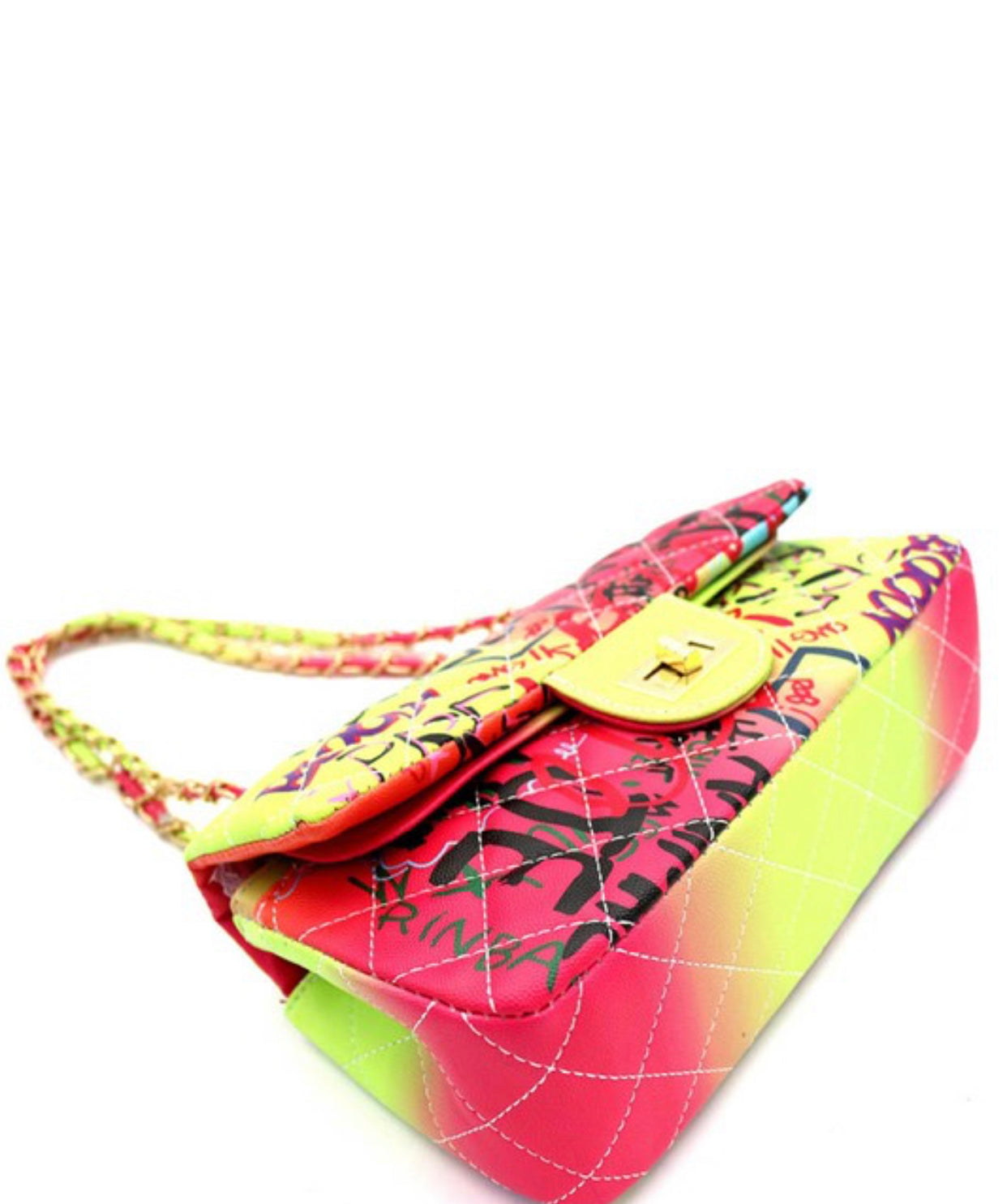 Graffiti Effect Medium 2 Way Quilted Shoulder Bag