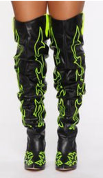 Cape Robbin Western Over The Knee Boots (Black/ Neon)
