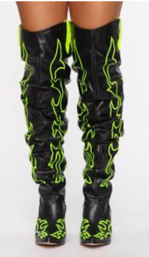 Cape Robbin Western Over The Knee Boots (Black/ Neon)