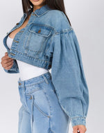 BALLOON SLEEVE SHORT LENGTH DENIM JACKET