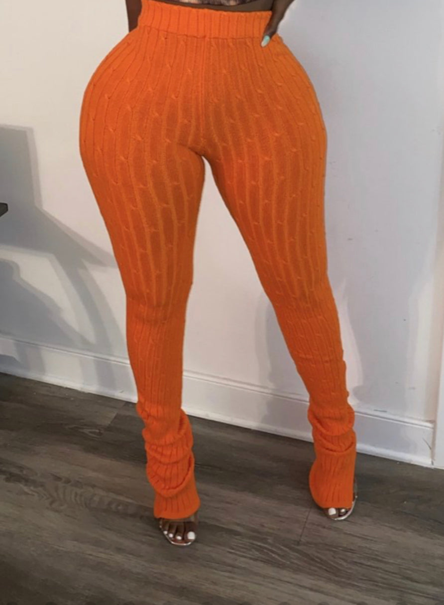 Seamless Ribbed Leggings (Tomato Orange)