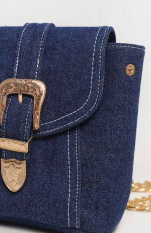 Denim Western Buckle Mini Backpack