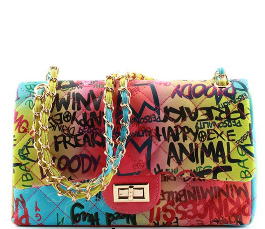 Multi Graffiti Crossbody Handbag