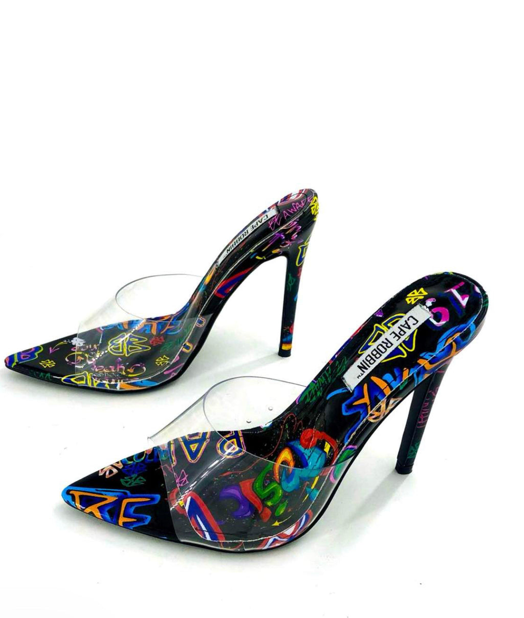 Brianna Clear Heels-Graffiti
