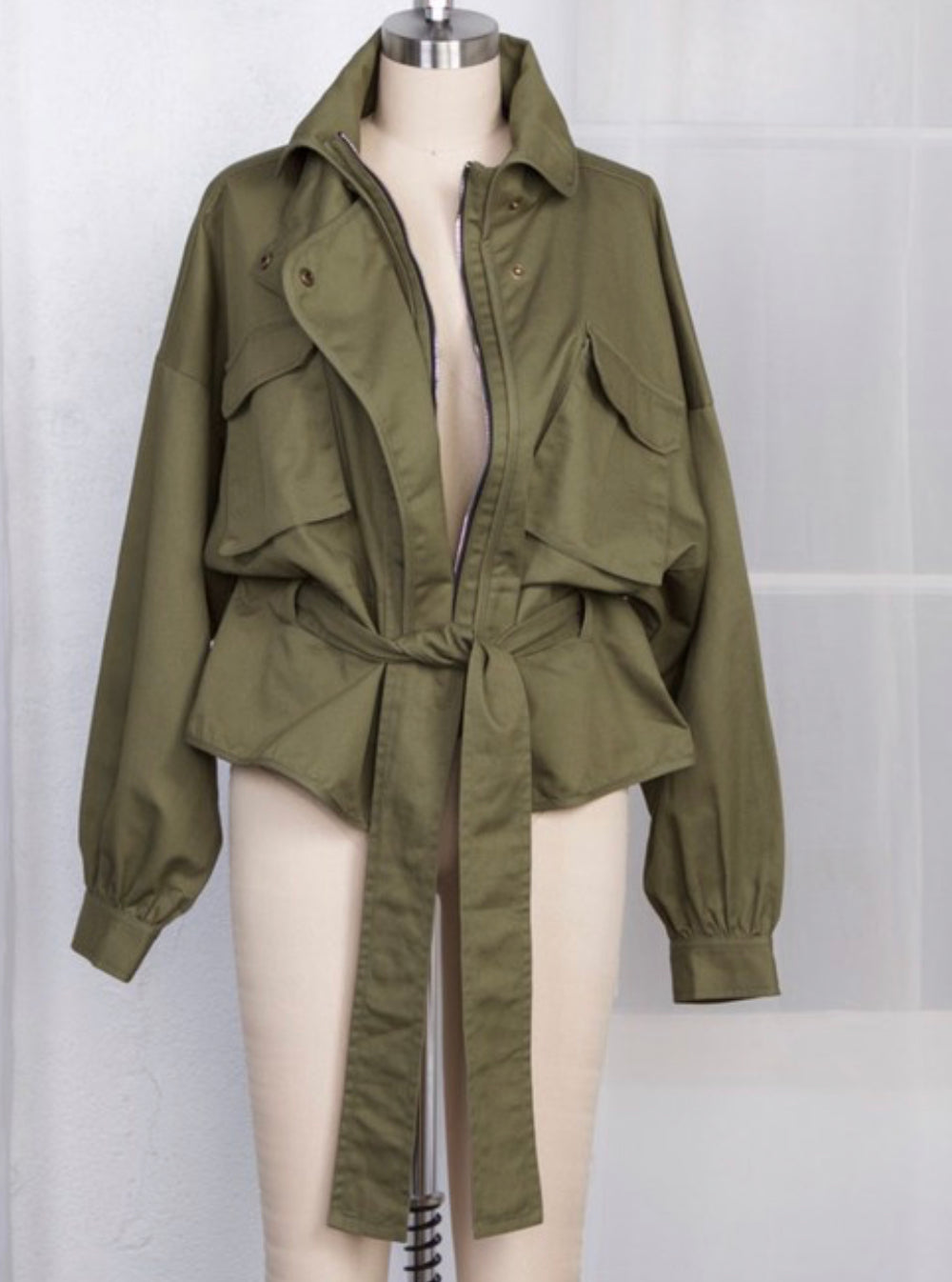Belted Anorak Jacket (Olive)