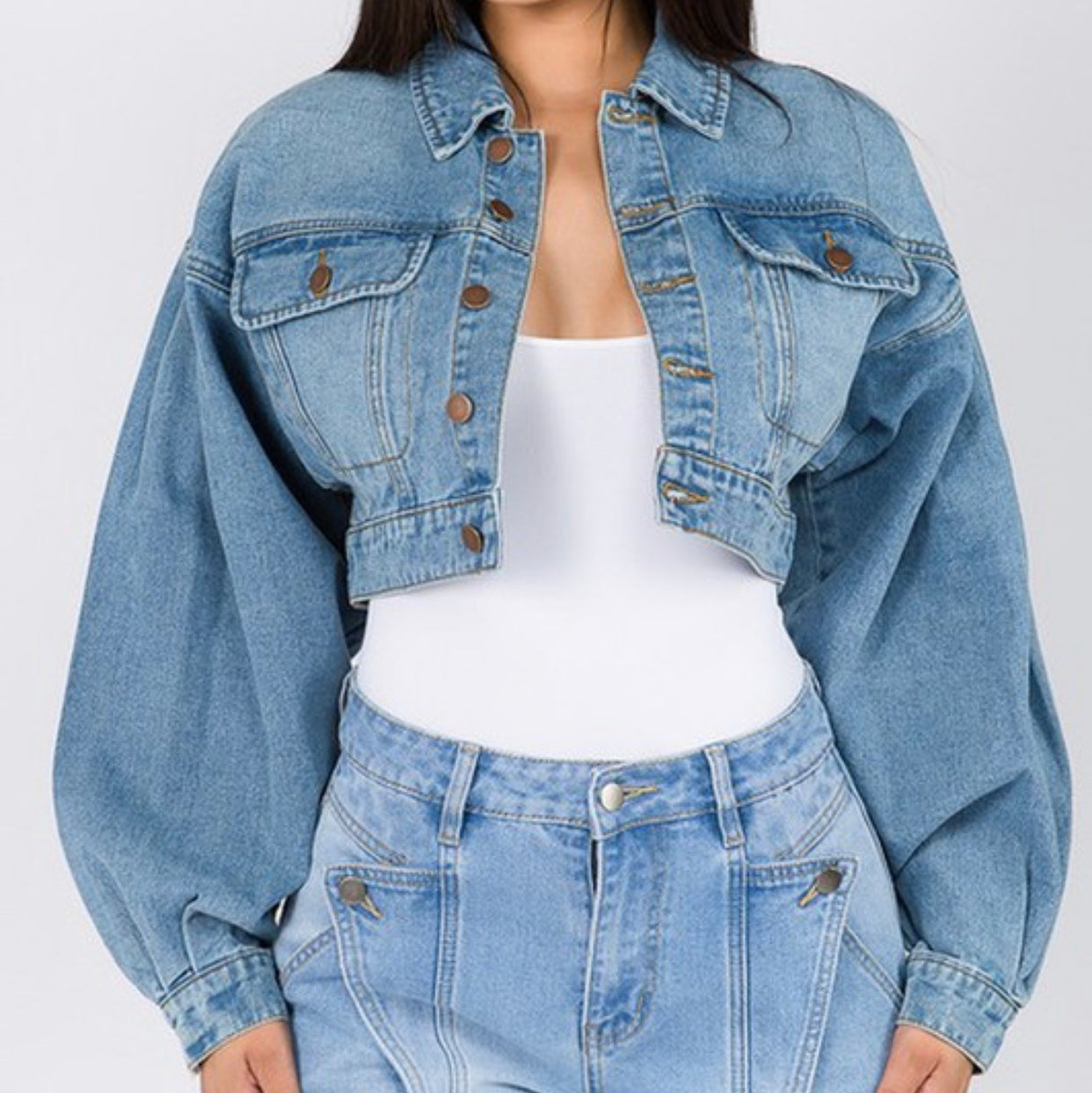 BALLOON SLEEVE SHORT LENGTH DENIM JACKET