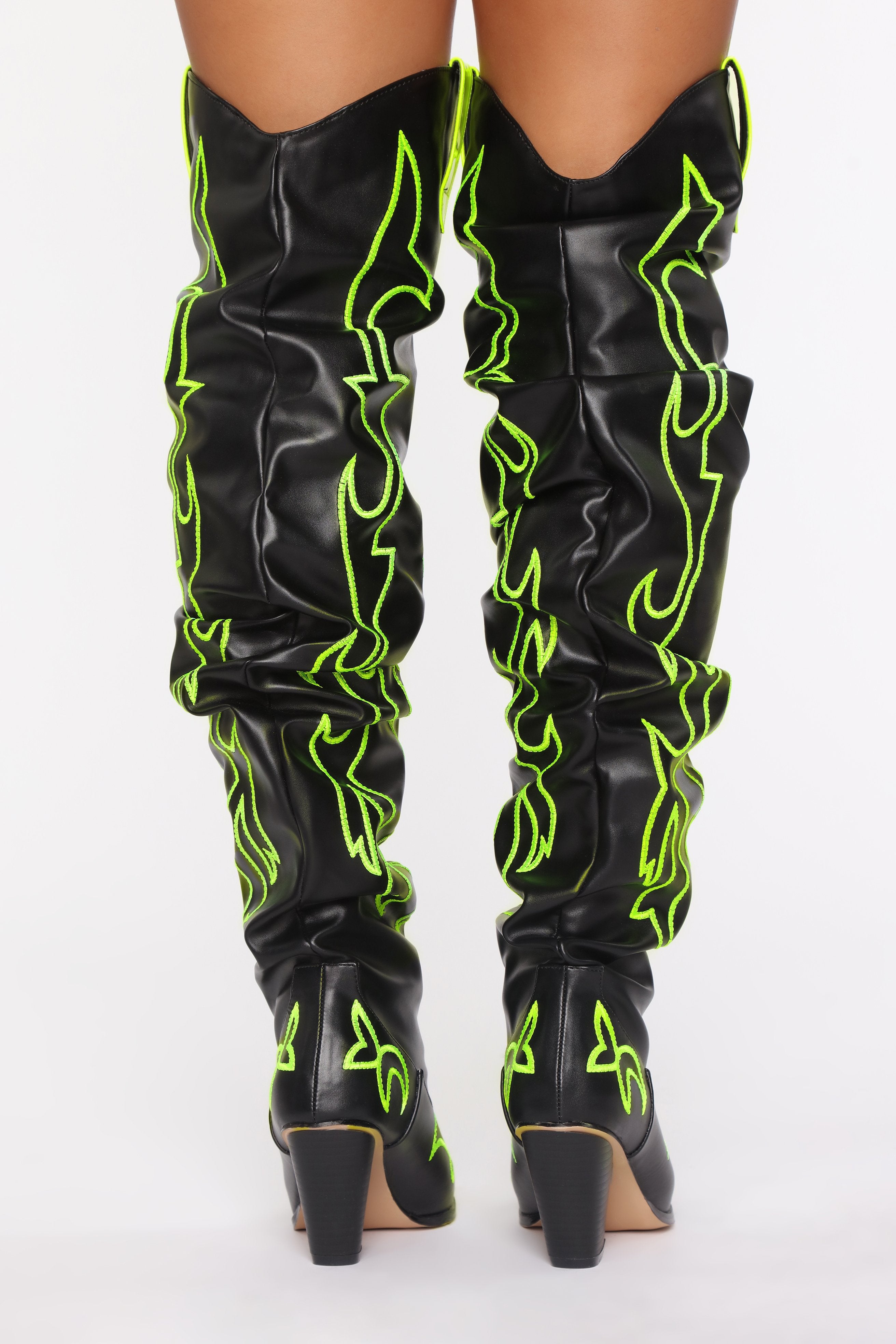 Cape Robbin Western Over The Knee Boots (Black/ Neon)