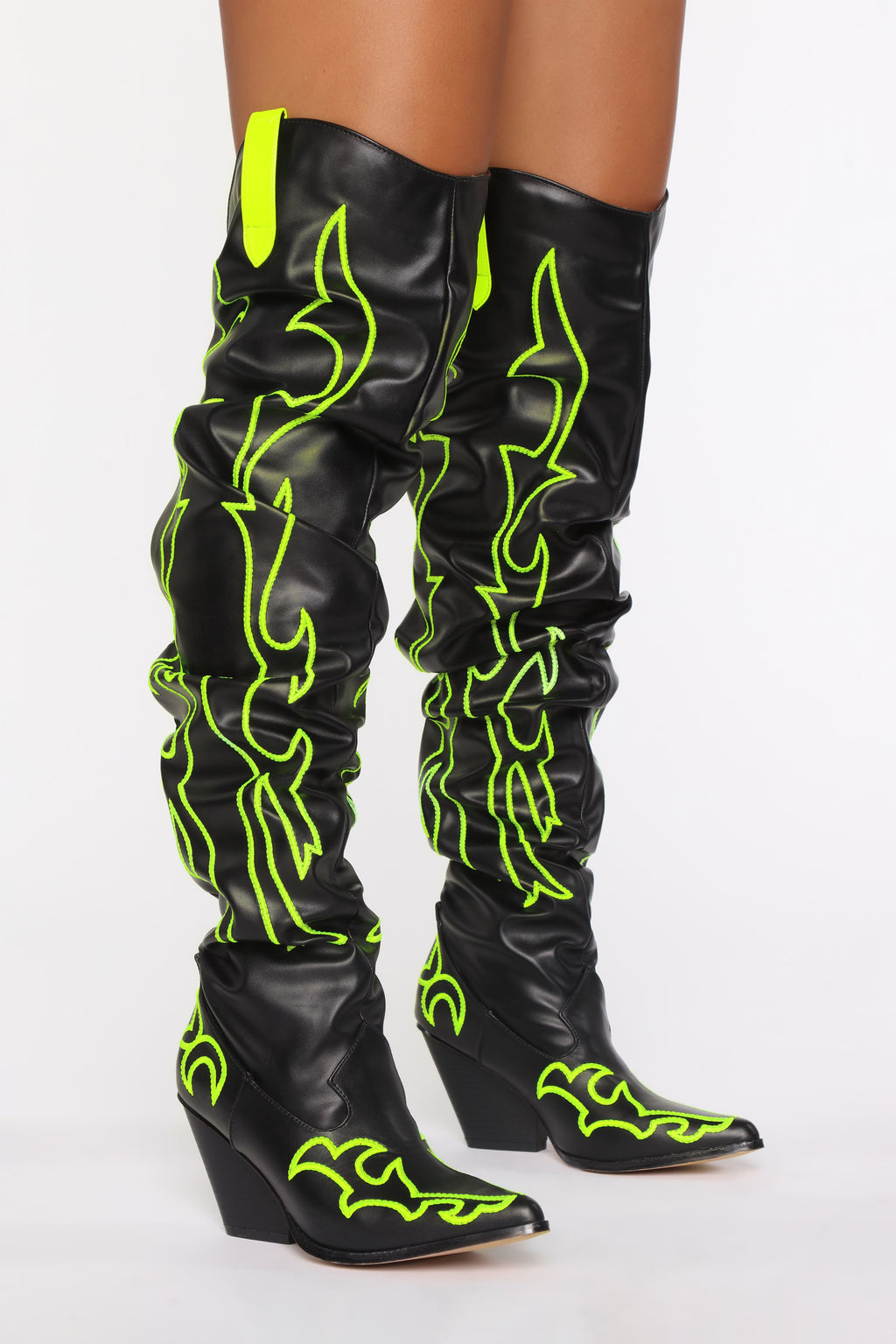 Cape Robbin Western Over The Knee Boots (Black/ Neon)