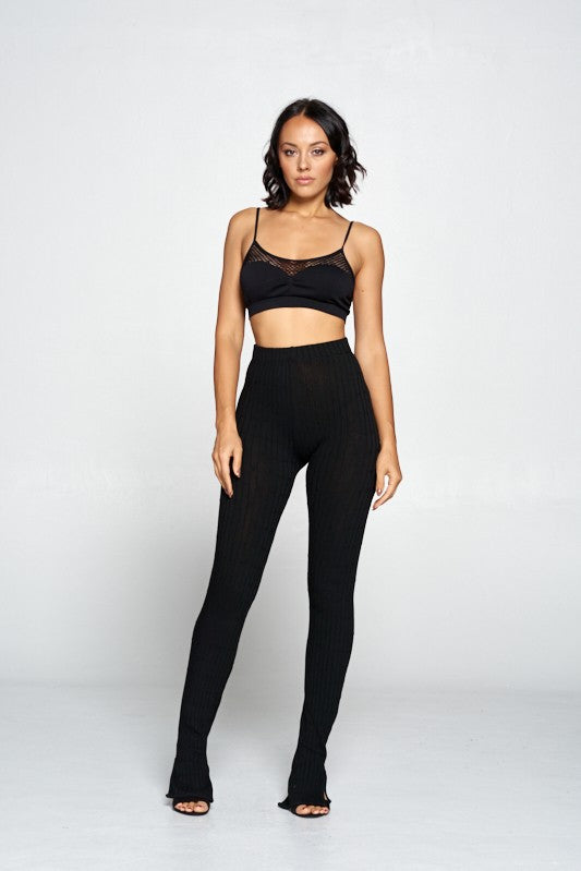 Seamless Ribbed Leggings (Black)